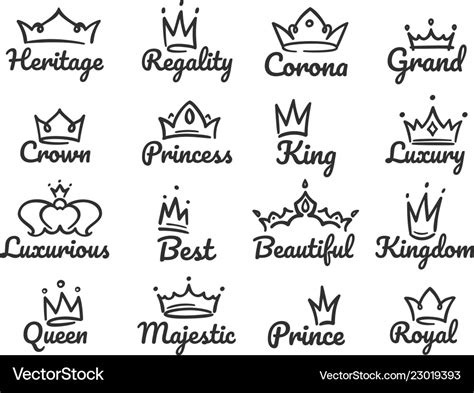 Majestic Crown Logo Sketch Prince And Princess Vector Image