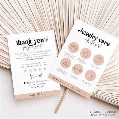 Editable Jewelry Care Card Template Printable Vertical Care Etsy
