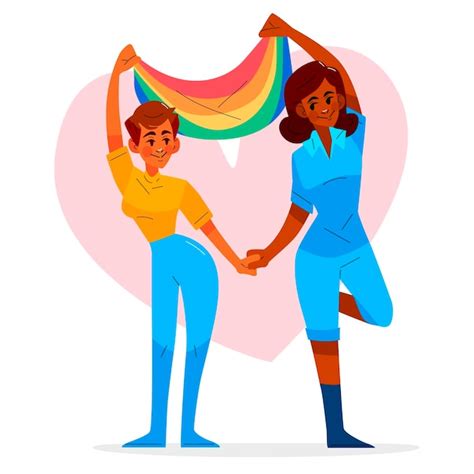 free vector organic flat lesbian couple with lgbt flag