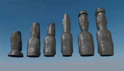 3d Printable Moai Chess Set 6 Pieces Stl Obj Blender 3d Model 3d