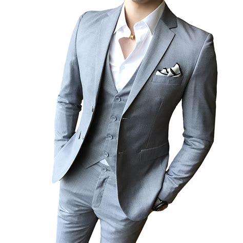Piece Suits Wedding Dress Men Solid Color Show Slim Fit Business