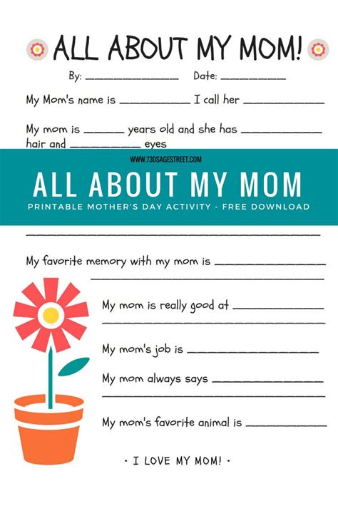 All About My Mom Printable Free Floral Mothers Day Kids Activity