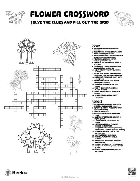 Flower Themed Crossword Puzzles Beeloo Printables