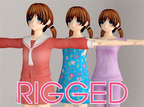 t pose rigged model of keiko anime girl 3d