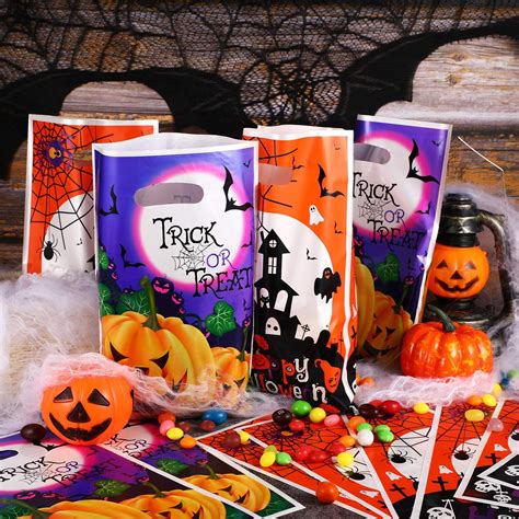 100 Pieces Halloween Plastic Bags Candy T Bags Trick Or Treat Bags