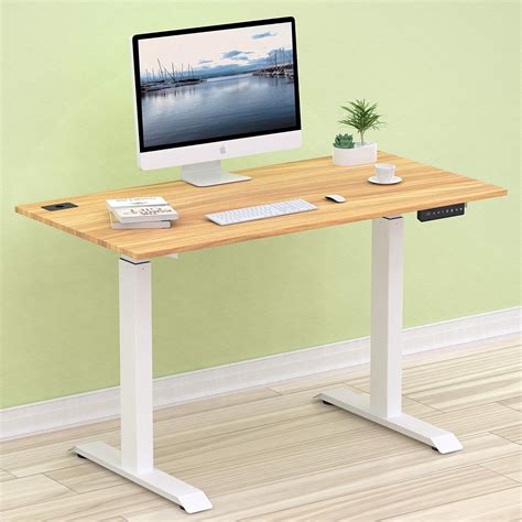 Shw Electric Height Adjustable Computer Desk 48 X 24 Inches Maple