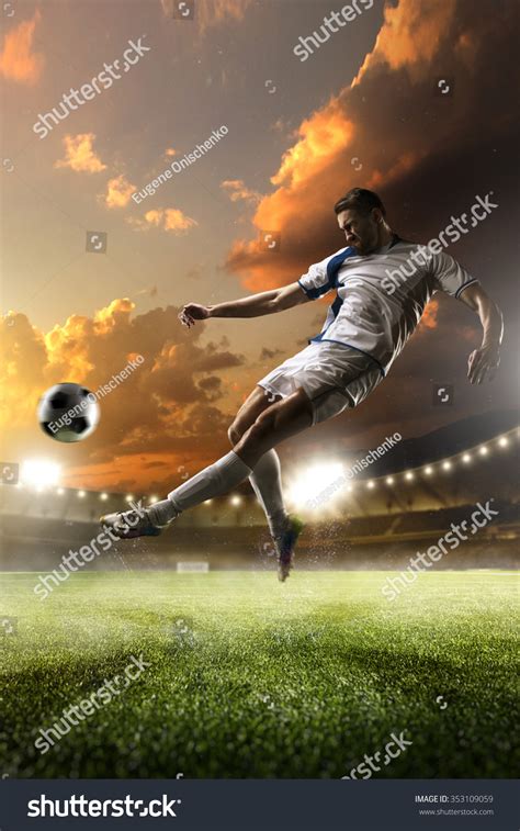 Soccer Player Action On Sunset Stadium Stock Photo Edit Now 353109059