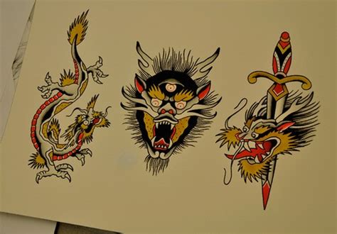 Traditional Old School Style Dragon Tattoo Designs Tattooimagesbiz