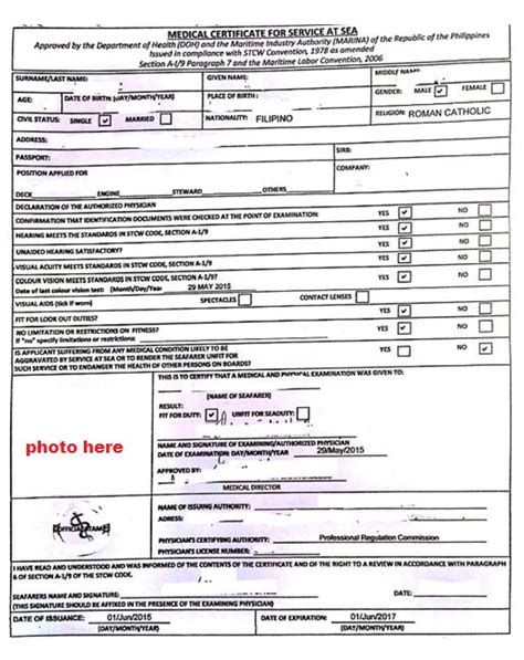 This form is completed by the doctor. PINOY SEAFARER: PEME, Ready ka na ba?