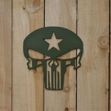 Army Green Punisher Skull Metal Art Etsy