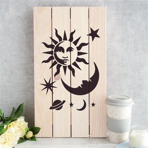 Celestial Sun And Moon Stencil Design Of Sun Moon And Planets