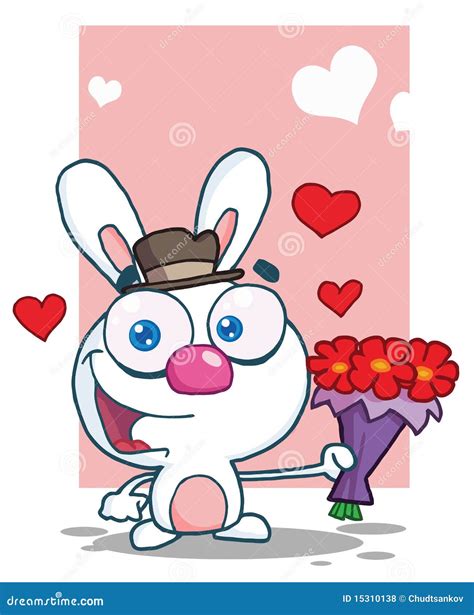 Romantic White Bunny Holding A Bouquet Of Valentin Stock Vector