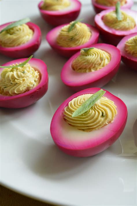 Beet Deviled Eggs With Goat Cheese And Tarragon Deviled Eggs Food