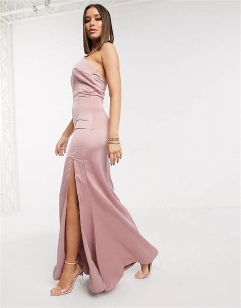 Missguided Satin Halterneck Maxi Dress In Light Pink Asos
