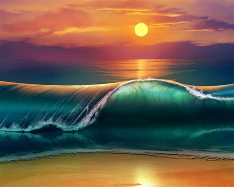 Free Download Wallpaper 38402160 Art Sunset Beach Sea Waves 4k Ultra Hd