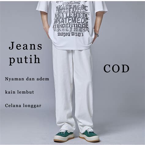 Jual Celana Jeans Pria Korea Jeans Putih Baggy Pants Pria Straight Pants Boyfriend Jeans Celana