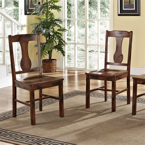 Solid Wood Dark Oak Dining Chairs Set Of 2 Rustic Touch Rustic