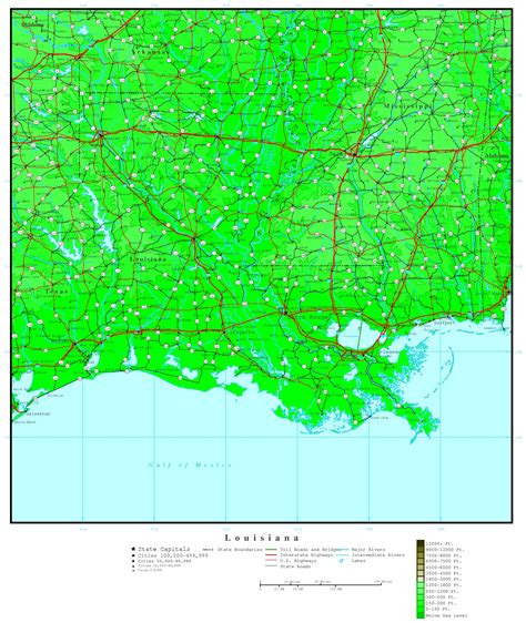 Topographical Map Of Louisiana
