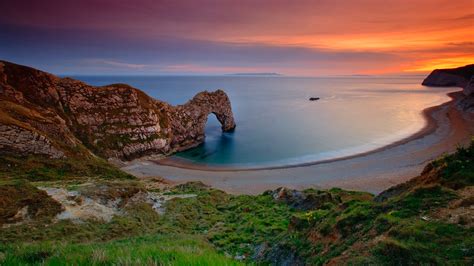Arch Beach Coastline Dorset Durdle Door England Ocean Rock Sand Sunset