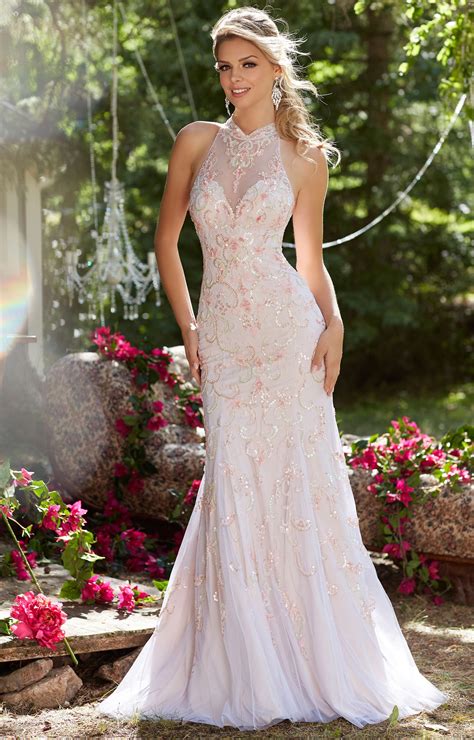 Mori Lee Prom 99089 High Neckline Fitted Beaded Long Evening Dress