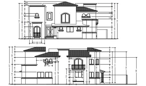 Drawings 2d View Elevation Of Housing Residential Bungalow Dwg File