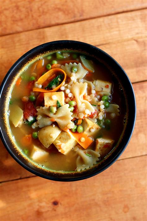 You can make it vegetarian by using vegetable broth. Tofu Noodle Soup (veggie broth, Creamer potatoes ...