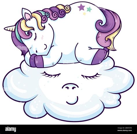 Cute Unicorn Sleeping In Cloud Kawaii Style Stock Vector Image And Art