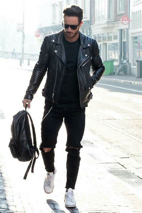 Black Leather Jacket Outfit Leather Jacket Street Style Mens Street