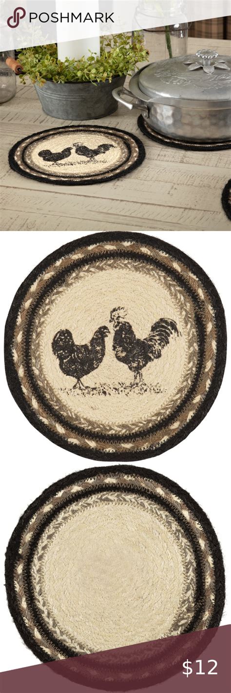 New Farmhouse Rooster Jute Braided Table Trivet 8 Inch Poultry Barn