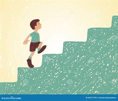 Illustration The Boy Walks Up The Stairs Striving For Success Stock