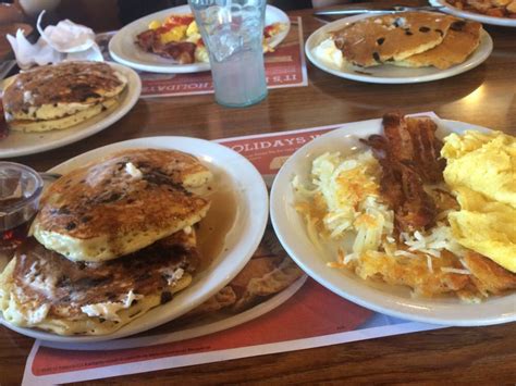 Chocolate Chip Pancakes Fluffy Moist Eggs Two Hash Browns And Two