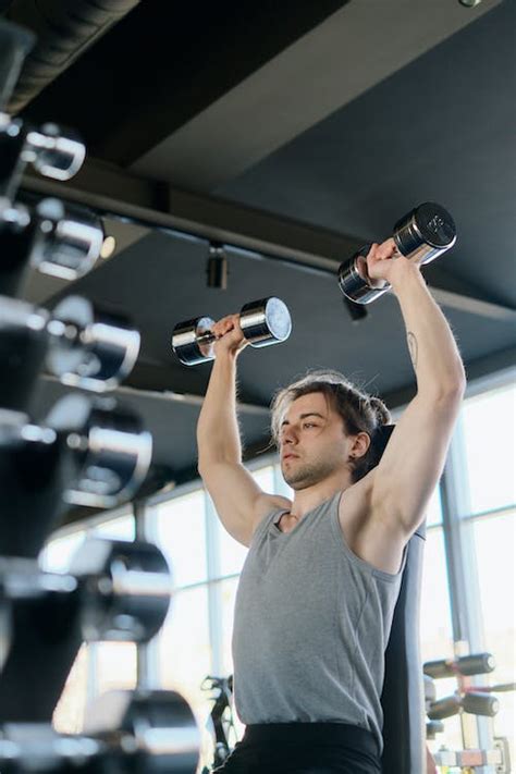 Sportsman Doing Lifting Dumbbells Workout Gym Health Fitness