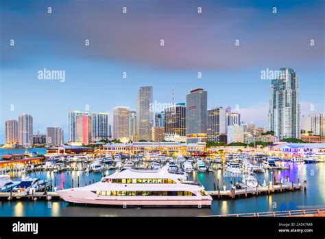 Miami Florida Usa Downtown Skyline At Dusk Stock Photo Alamy
