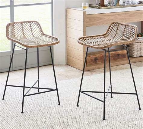 Nailhead seat cushions swivel counter stools dining room bar bed bath and beyond wood legs transitional design swivel seating swivel stool. Wicker Woven Counter Stool | Pottery Barn CA