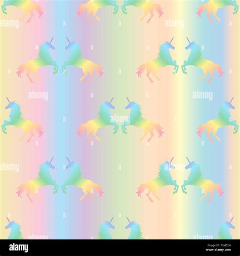 Vector Illustration Of Seamless Pattern From Rainbow Unicorns On Pastel