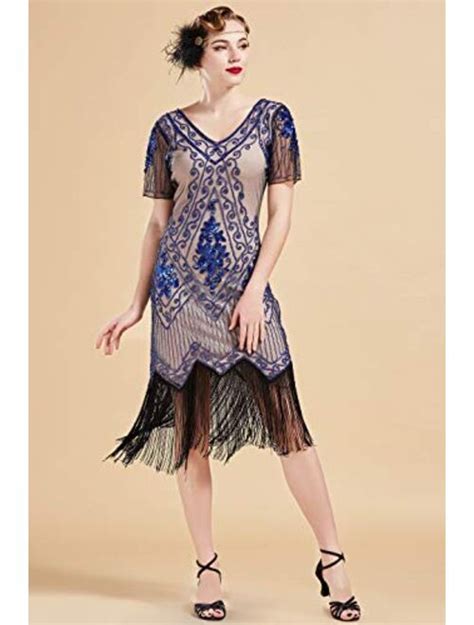 Buy Babeyond 1920s Art Deco Fringed Sequin Dress 20s Flapper Gatsby