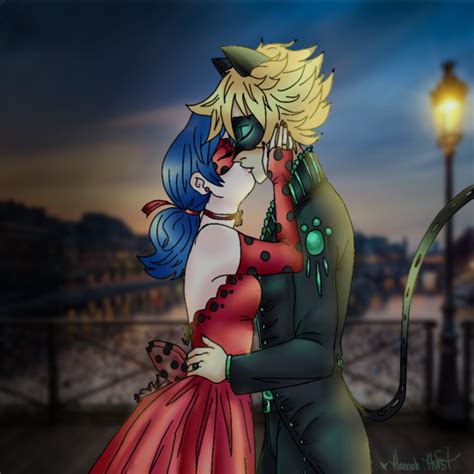 Ladybug And Cat Noirs Romantic Kiss In The Night From