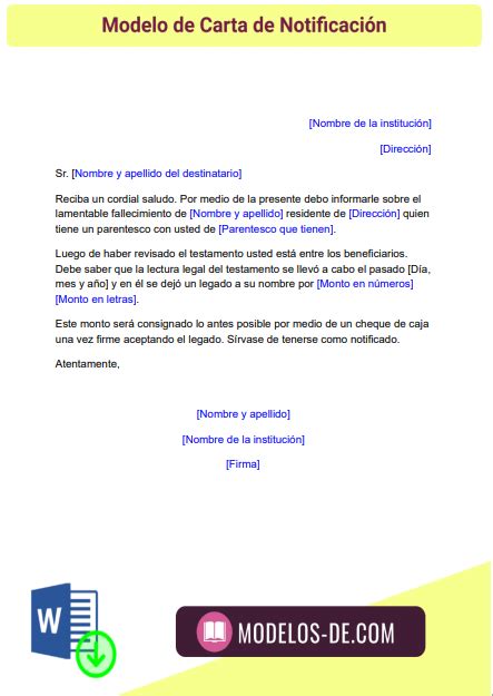 Modelo De Carta De Notificación En Word Gratis
