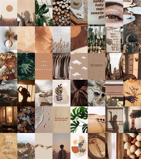 Earth Inspired Wall Collage Kit Brown Aesthetic Photos 48pcs Digital