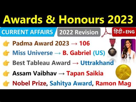 Awards Honours Current Affairs Revision Awards Current
