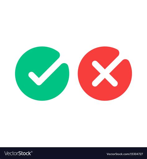 Highlight the type of symbol you. Check mark icons green tick and red cross Vector Image