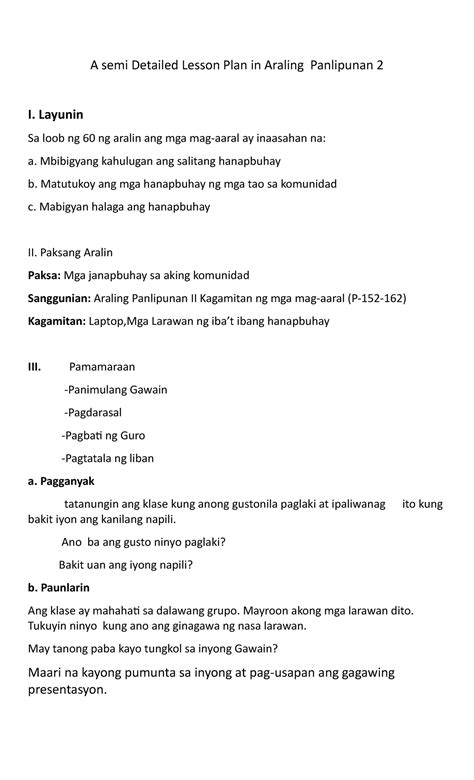 Detailed Lesson Plan In Araling Panlipunan Detailed Lesson Plan In