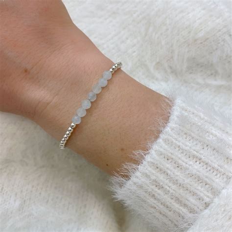 Aquamarine Semi Precious Stone Bracelet In Silver Or Gold Etsy
