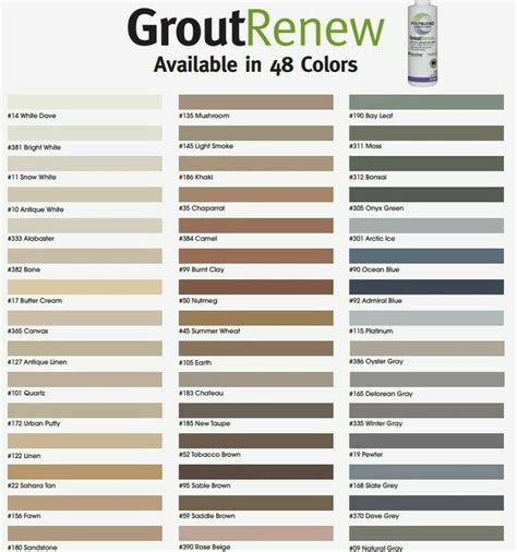 Grout renew in quartz / grout renew 34 photos 28 reviews tiling 1198 melody ln roseville ca united states phone number. Polyblend Grout Renew color chart | Grout renew, Grout ...