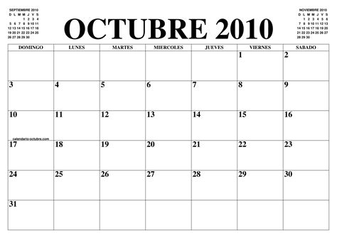 Calendario Octubre 2010 El Calendario Octubre Para Imprimir Gratis Vrogue