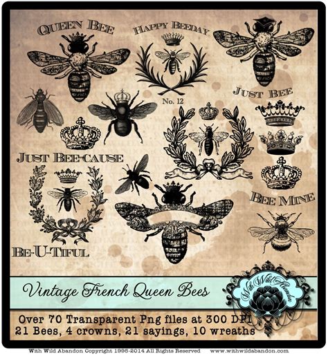 Vintage French Queen Bees Clip Art