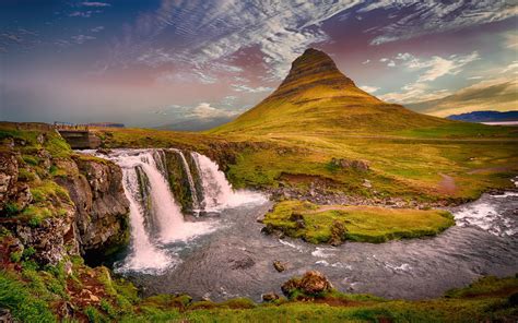 Nature River Waterfall Hill Hills Iceland Kirkjufell Wallpapers