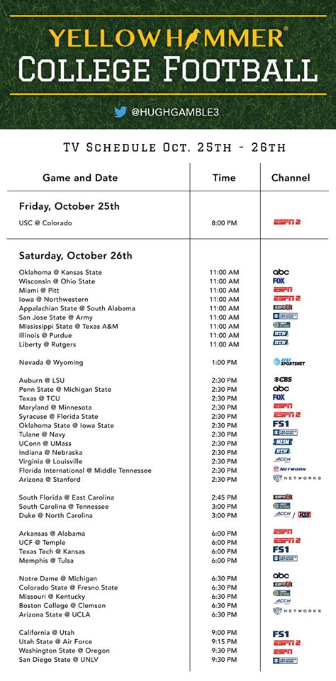 Printable College Football Schedules