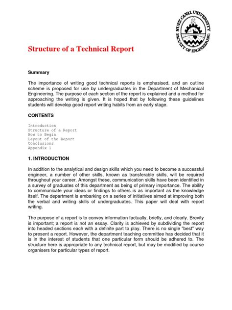 Structure Of A Technical Report Information Scientific Method