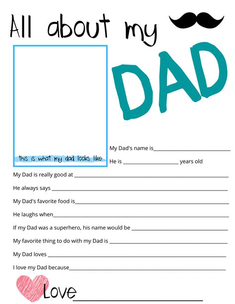 All About Dad Fill In The Blanks Survey Super Cute Fathers Day Or